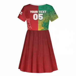 South Africa And England Rugby Custom Kid Short Sleeve Dress Springboks And Red Rose Together - African Pride