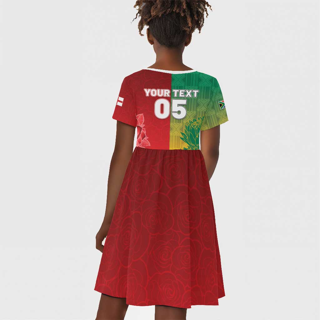 South Africa And England Rugby Custom Kid Short Sleeve Dress Springboks And Red Rose Together - African Pride