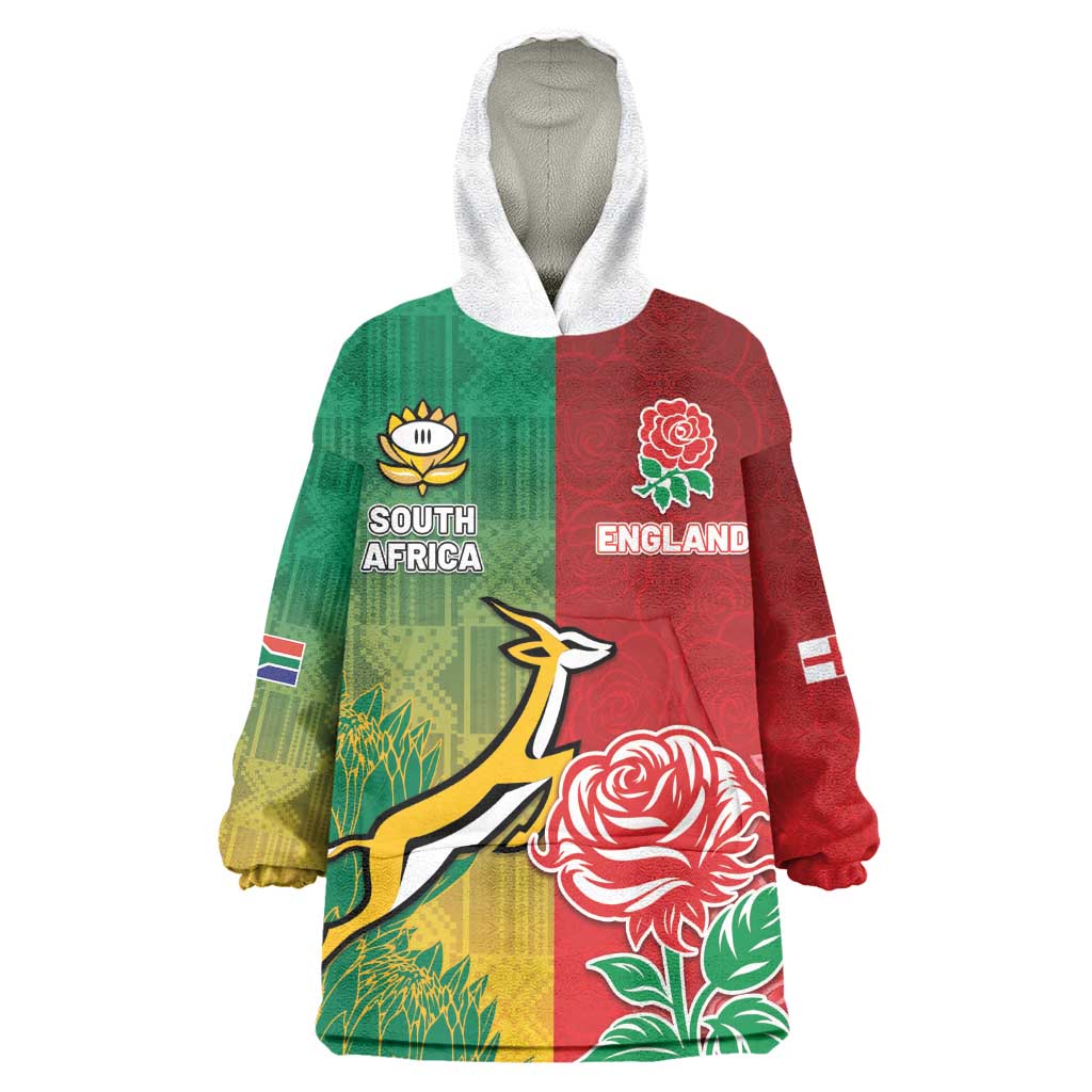 South Africa And England Rugby Custom Kid Wearable Blanket Hoodie Springboks And Red Rose Together - African Pride