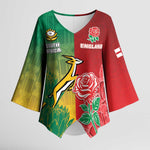 South Africa And England Rugby Custom Kimono Sleeve Blouse Springboks And Red Rose Together - African Pride