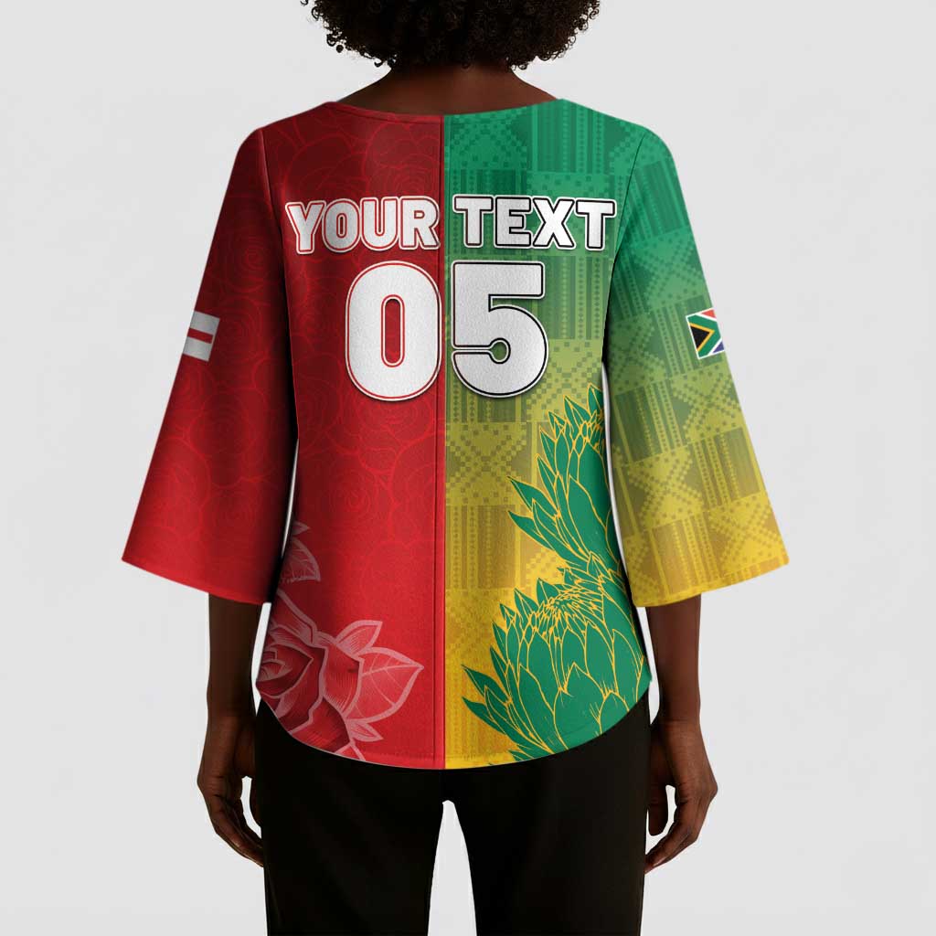 South Africa And England Rugby Custom Kimono Sleeve Blouse Springboks And Red Rose Together - African Pride