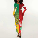 South Africa And England Rugby Custom Long Sleeve Bodycon Dress Springboks And Red Rose Together - African Pride