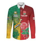South Africa And England Rugby Custom Long Sleeve Button Shirt Springboks And Red Rose Together - African Pride