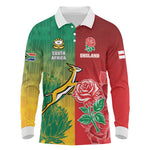 South Africa And England Rugby Custom Long Sleeve Polo Shirt Springboks And Red Rose Together - African Pride