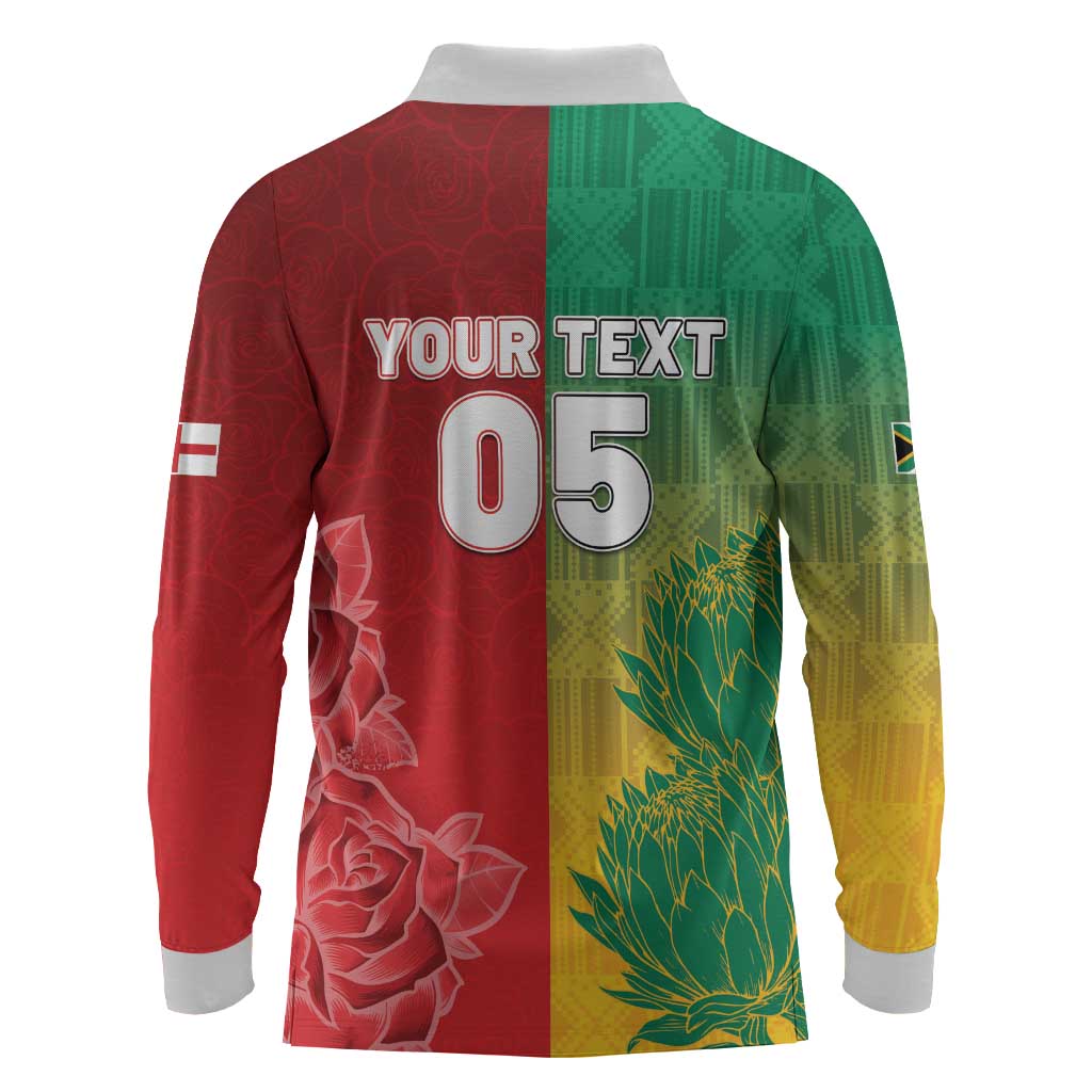South Africa And England Rugby Custom Long Sleeve Polo Shirt Springboks And Red Rose Together - African Pride
