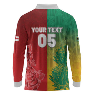 South Africa And England Rugby Custom Long Sleeve Polo Shirt Springboks And Red Rose Together - African Pride