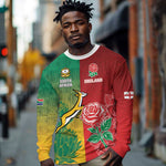 South Africa And England Rugby Custom Long Sleeve Shirt Springboks And Red Rose Together - African Pride