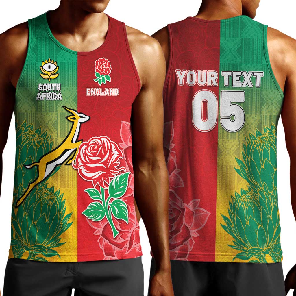 South Africa And England Rugby Custom Men Tank Top Springboks And Red Rose Together - African Pride