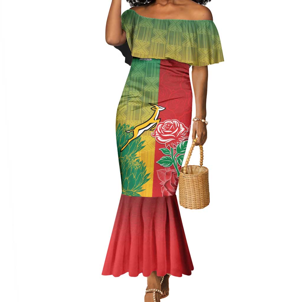 Springbok Roses South Africa And England Rugby Custom Mermaid Dress Springboks And Red ...