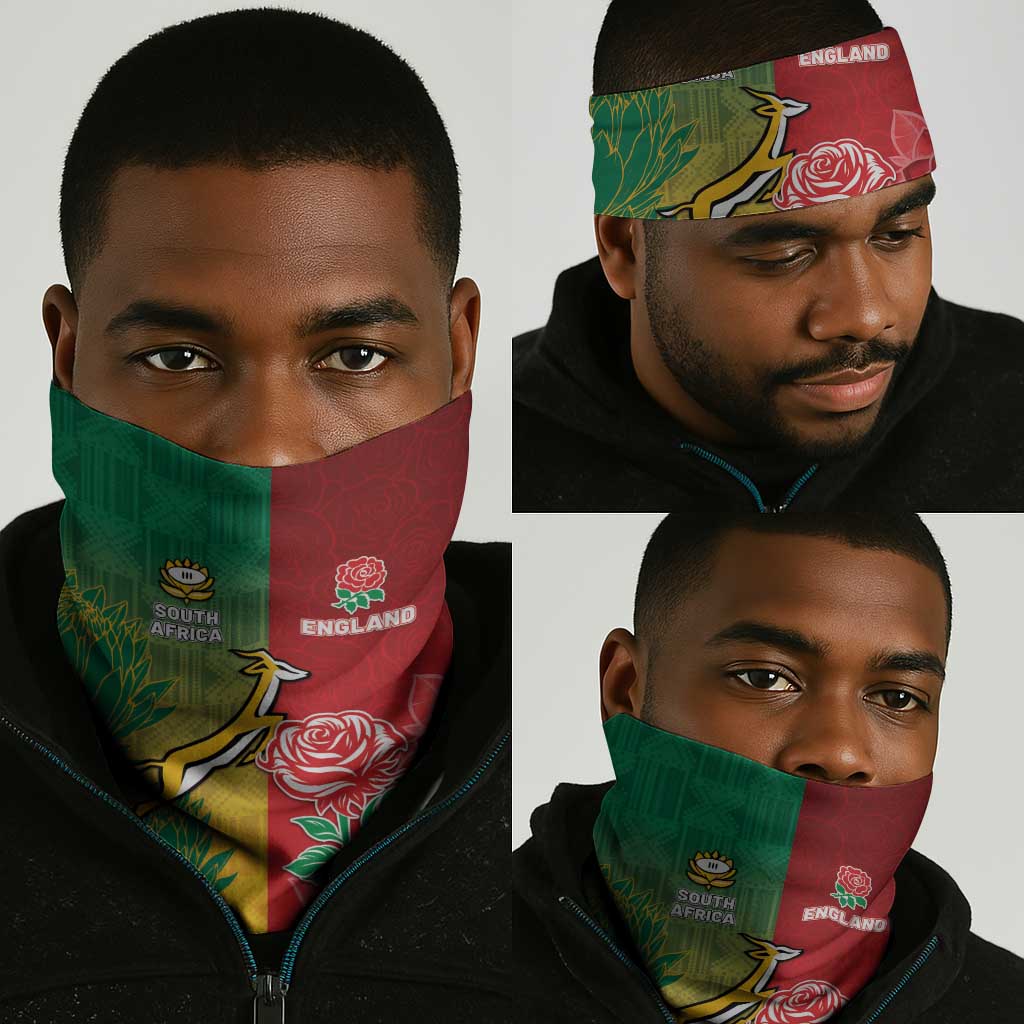 South Africa And England Rugby Neck Gaiter Springboks And Red Rose Together - African Pride