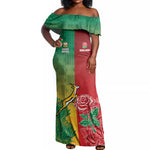 South Africa And England Rugby Custom Off Shoulder Maxi Dress Springboks And Red Rose Together - African Pride