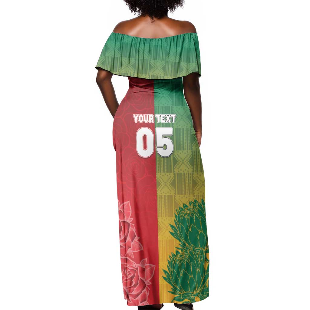 South Africa And England Rugby Custom Off Shoulder Maxi Dress Springboks And Red Rose Together - African Pride