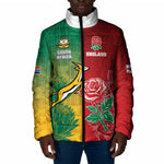 South Africa And England Rugby Custom Padded Jacket Springboks And Red Rose Together - African Pride
