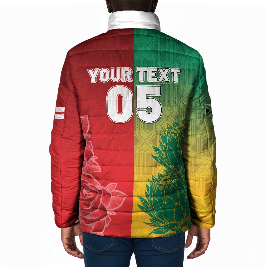 South Africa And England Rugby Custom Padded Jacket Springboks And Red Rose Together - African Pride