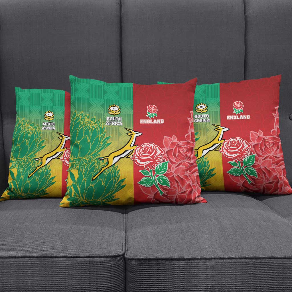 South Africa And England Rugby Pillow Cover Springboks And Red Rose Together - African Pride