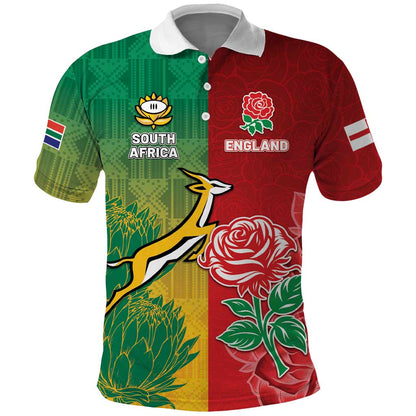 South Africa And England Rugby Custom Polo Shirt Springboks And Red Rose Together - African Pride