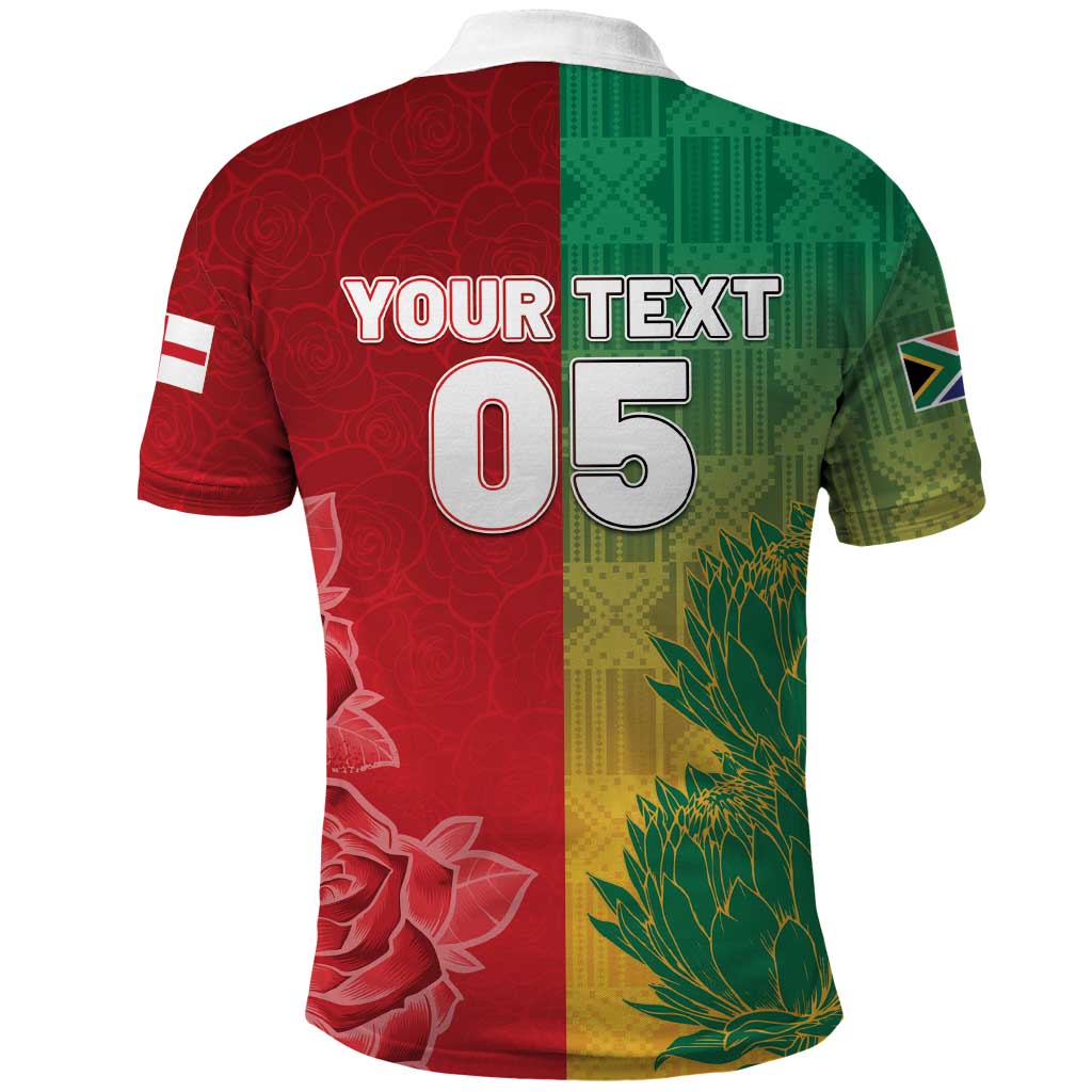 South Africa And England Rugby Custom Polo Shirt Springboks And Red Rose Together - African Pride