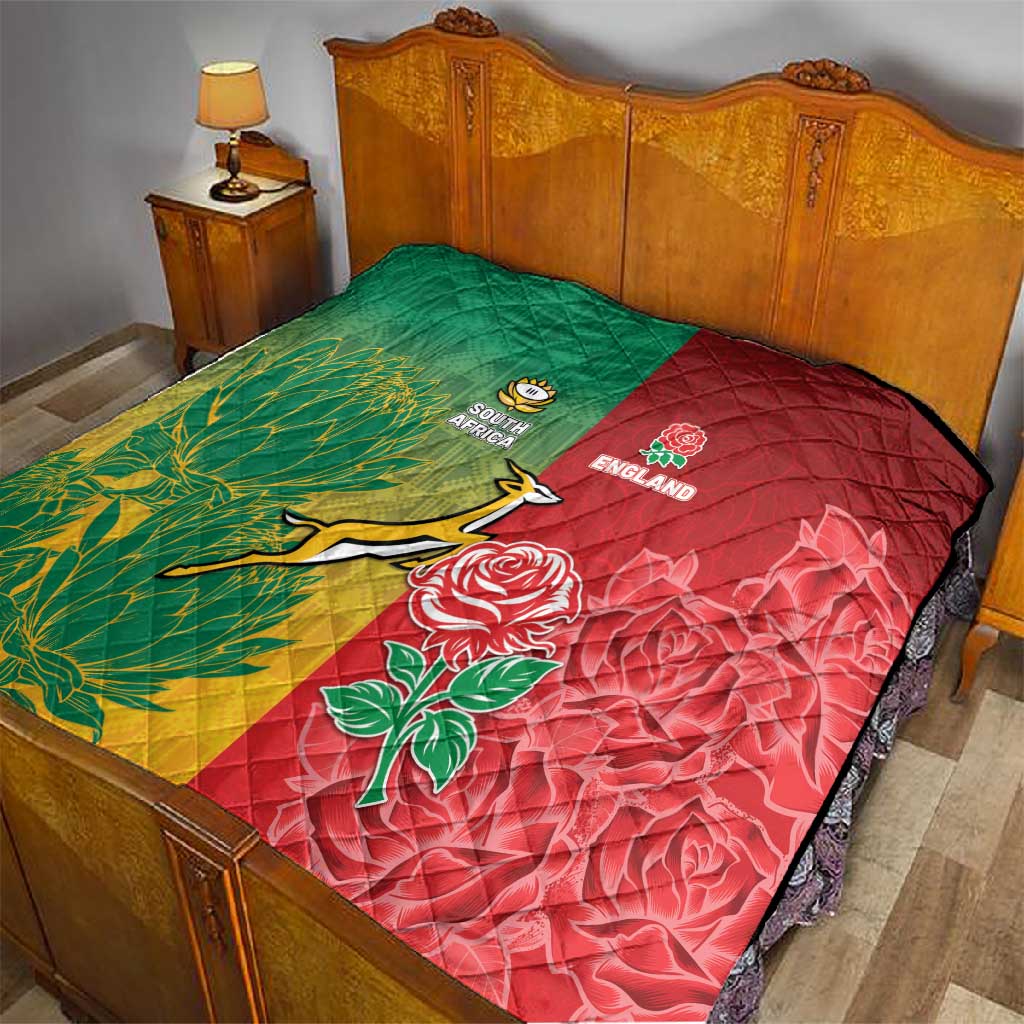 Springbok Roses South Africa And England Rugby Quilt Springboks And Red Rose Together ...