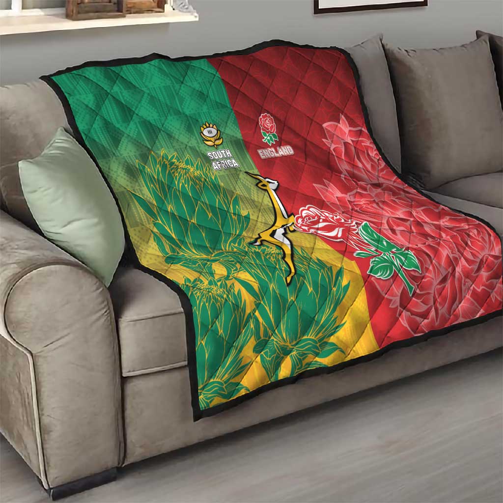 Springbok Roses South Africa And England Rugby Quilt Springboks And Red Rose Together ...