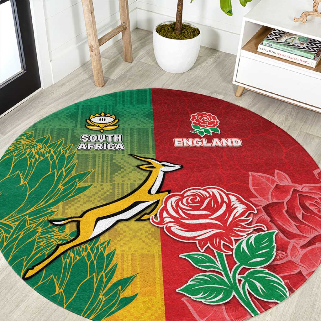 South Africa And England Rugby Round Carpet Springboks And Red Rose Together - African Pride