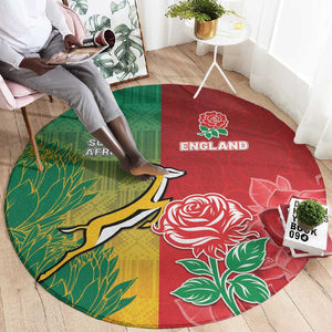 South Africa And England Rugby Round Carpet Springboks And Red Rose Together - African Pride
