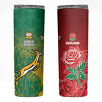 South Africa And England Rugby Custom Skinny Tumbler Springboks And Red Rose Together - African Pride