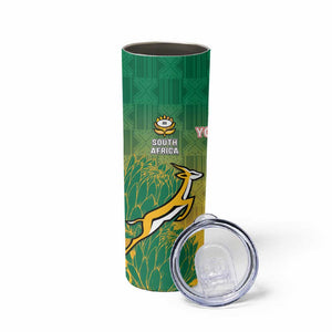 South Africa And England Rugby Custom Skinny Tumbler Springboks And Red Rose Together - African Pride