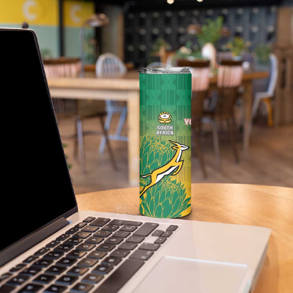 South Africa And England Rugby Custom Skinny Tumbler Springboks And Red Rose Together - African Pride