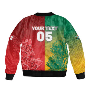 South Africa And England Rugby Custom Sleeve Zip Bomber Jacket Springboks And Red Rose Together - African Pride