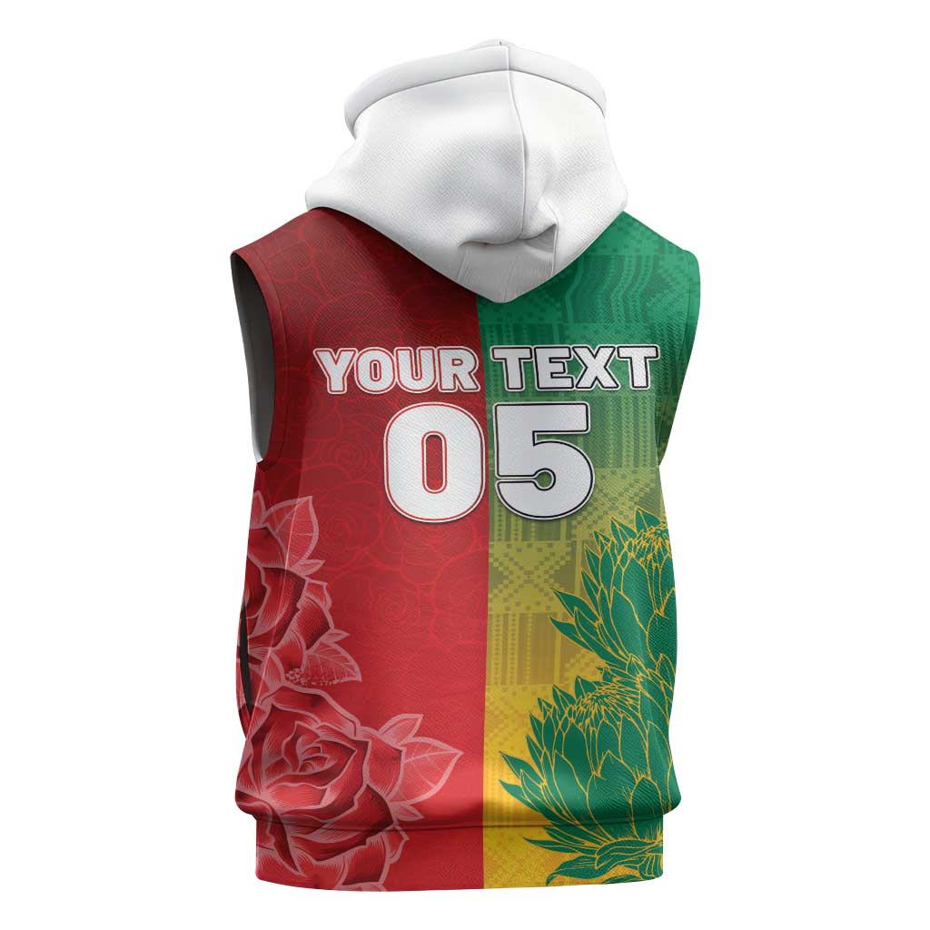 South Africa And England Rugby Custom Sleeveless Zip Hoodie Springboks And Red Rose Together - African Pride