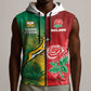 South Africa And England Rugby Custom Sleeveless Zip Hoodie Springboks And Red Rose Together - African Pride