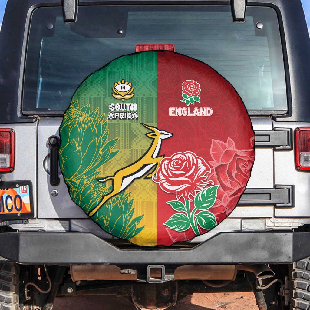 South Africa And England Rugby Spare Tire Cover Springboks And Red Rose Together - African Pride