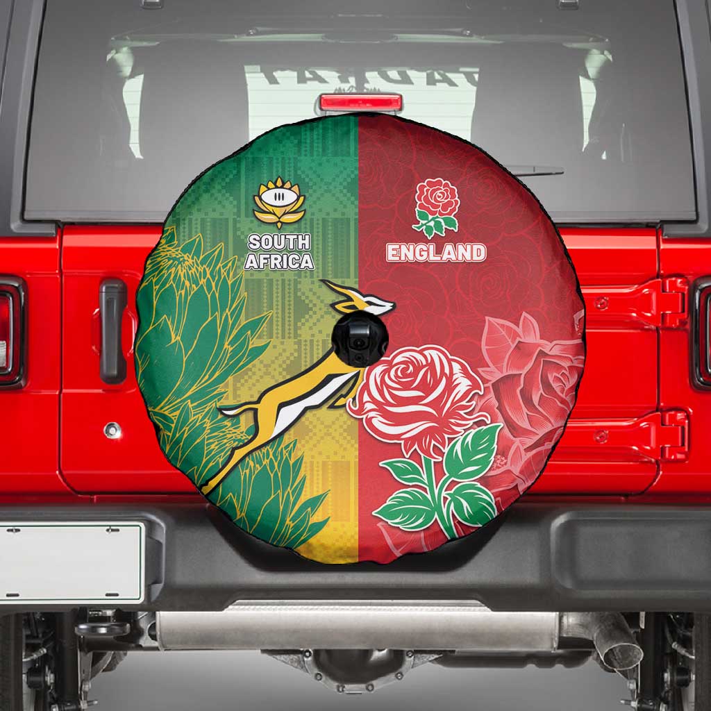 South Africa And England Rugby Spare Tire Cover Springboks And Red Rose Together - African Pride
