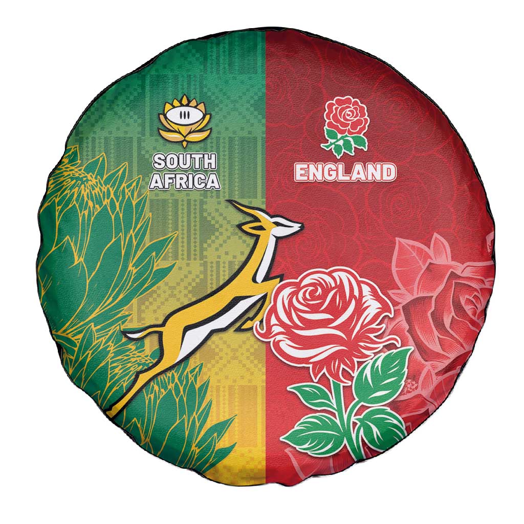 South Africa And England Rugby Spare Tire Cover Springboks And Red Rose Together - African Pride