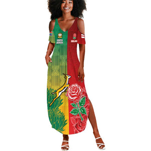 South Africa And England Rugby Custom Summer Maxi Dress Springboks And Red Rose Together - African Pride