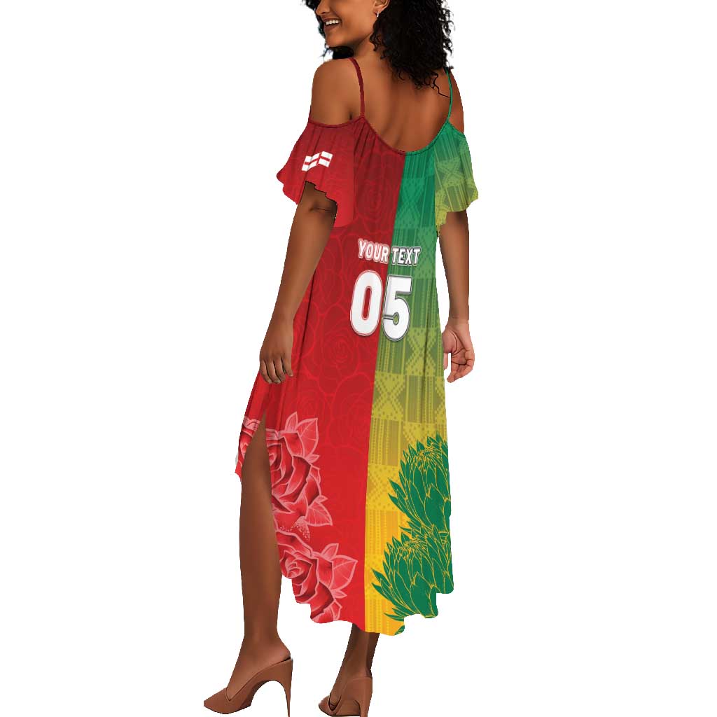 South Africa And England Rugby Custom Summer Maxi Dress Springboks And Red Rose Together - African Pride