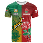 South Africa And England Rugby Custom T shirt Springboks And Red Rose Together - African Pride