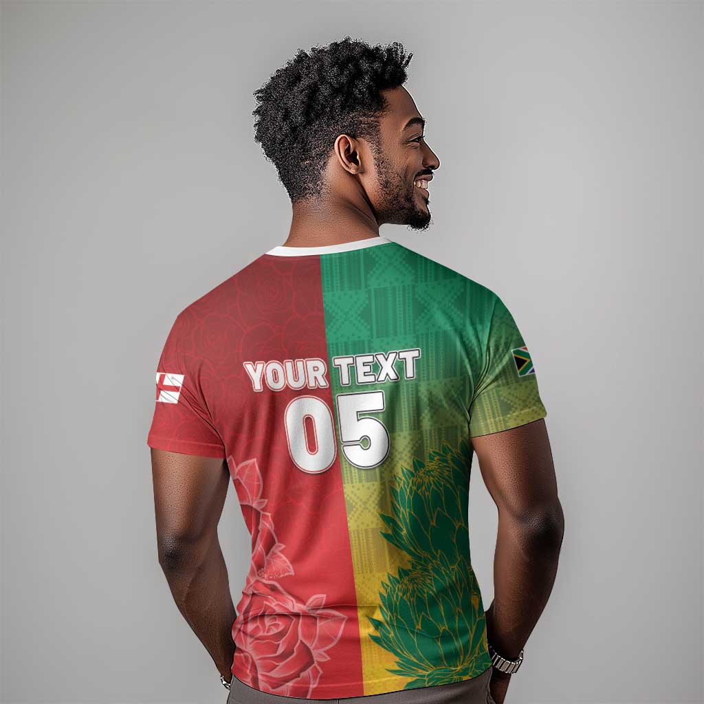 South Africa And England Rugby Custom T shirt Springboks And Red Rose Together - African Pride