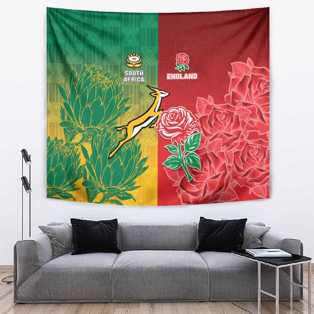 South Africa And England Rugby Tapestry Springboks And Red Rose Together - African Pride