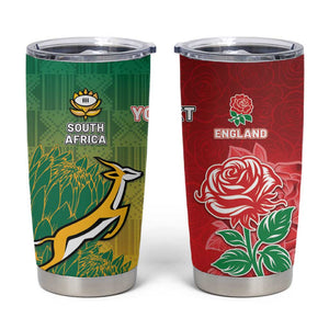 South Africa And England Rugby Custom Tumbler Cup Springboks And Red Rose Together - African Pride