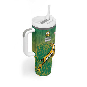 South Africa And England Rugby Custom Tumbler With Handle Springboks And Red Rose Together - African Pride