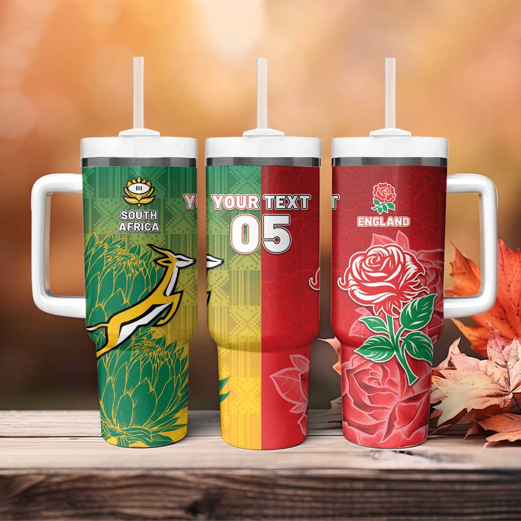 South Africa And England Rugby Custom Tumbler With Handle Springboks And Red Rose Together - African Pride