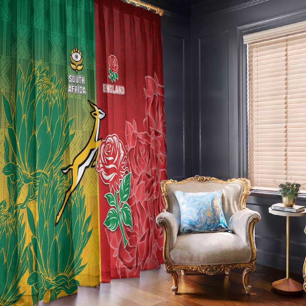 South Africa And England Rugby Window Curtain Springboks And Red Rose Together - African Pride