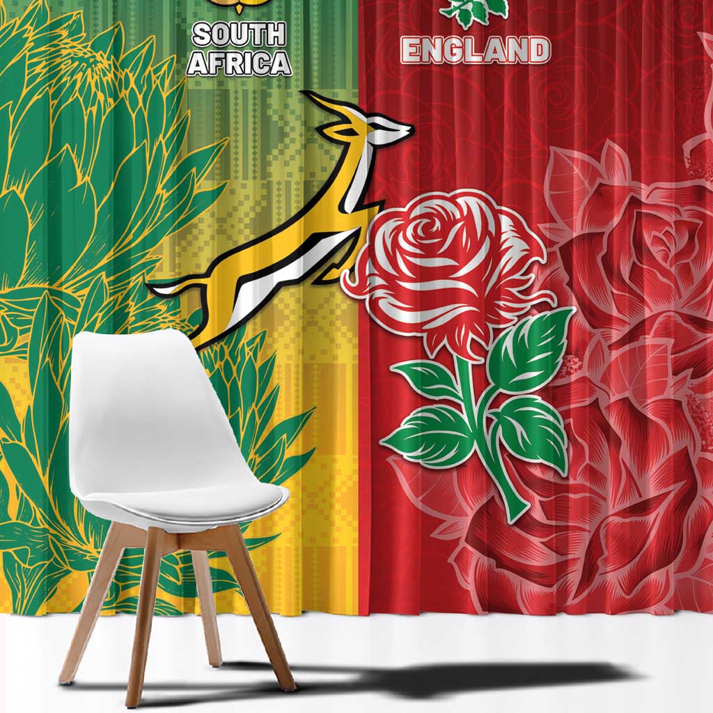 South Africa And England Rugby Window Curtain Springboks And Red Rose Together - African Pride