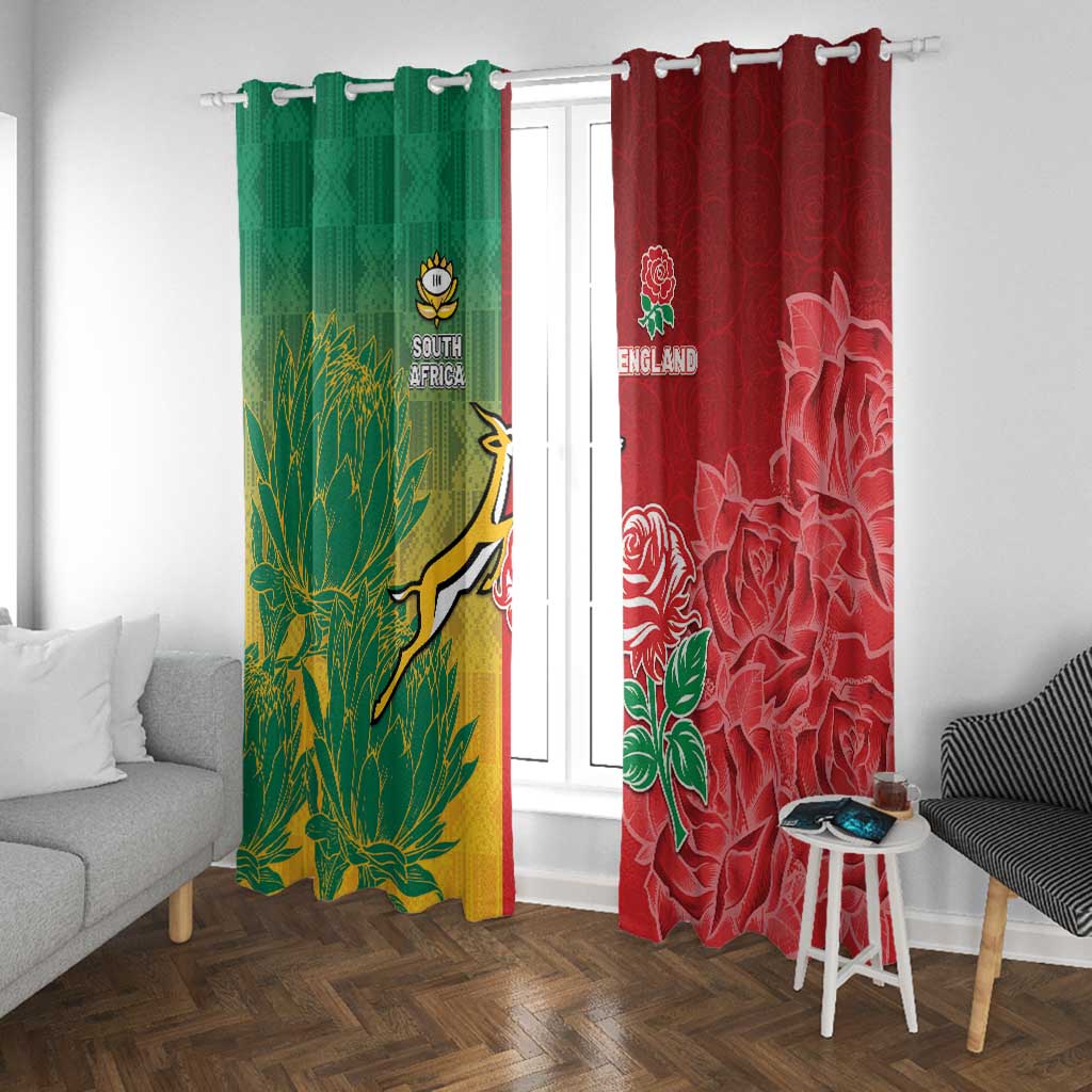South Africa And England Rugby Window Curtain Springboks And Red Rose Together - African Pride