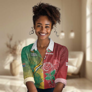 South Africa And England Rugby Custom Women Casual Shirt Springboks And Red Rose Together - African Pride
