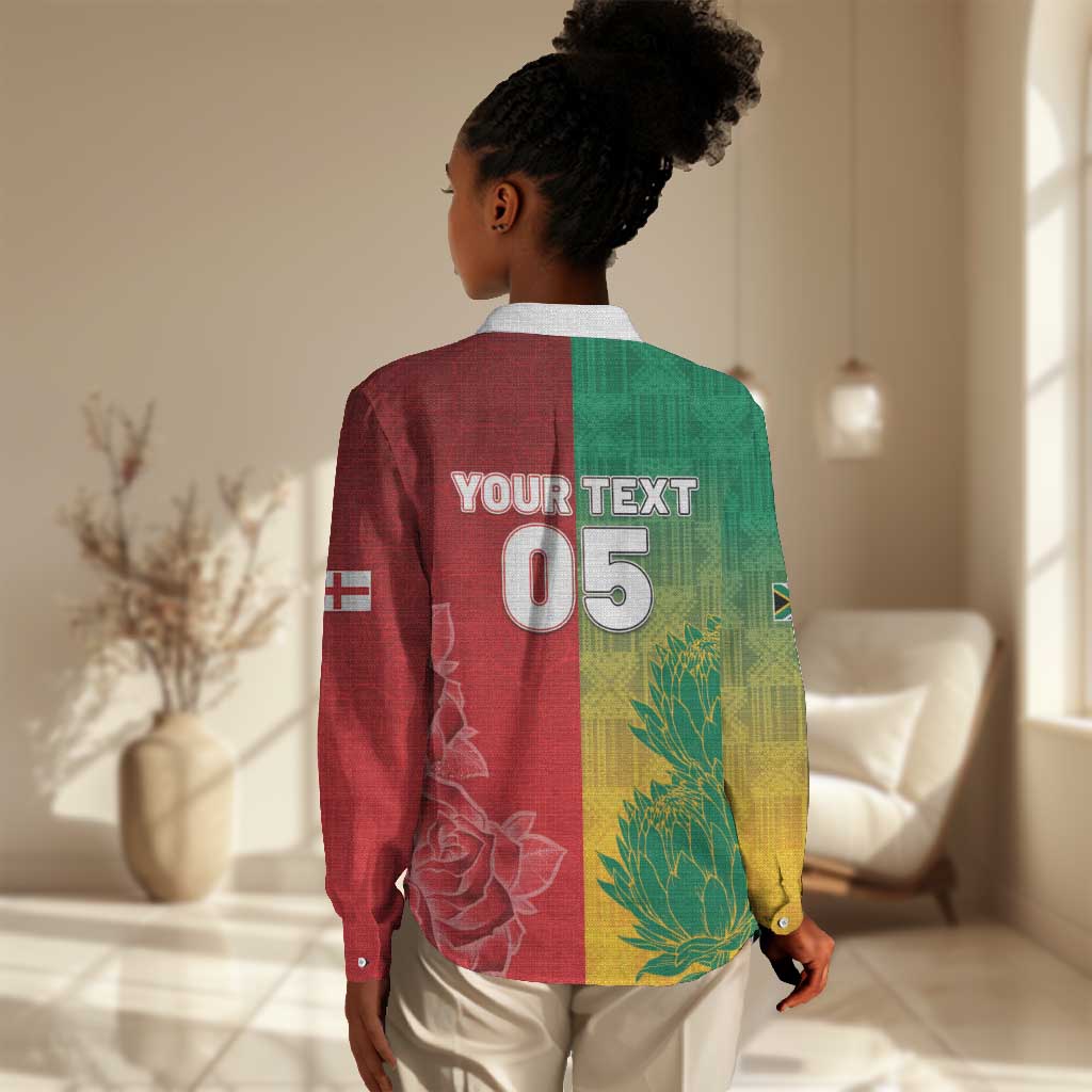 South Africa And England Rugby Custom Women Casual Shirt Springboks And Red Rose Together - African Pride