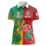 South Africa And England Rugby Custom Women Polo Shirt Springboks And Red Rose Together - African Pride