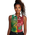 South Africa And England Rugby Custom Women Sleeveless Polo Shirt Springboks And Red Rose Together - African Pride