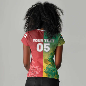 South Africa And England Rugby Custom Women V-Neck T-Shirt Springboks And Red Rose Together - African Pride